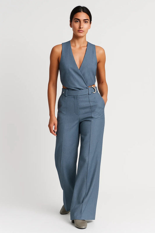 Combinaison Femme - Col V Croisé Sans Manches Jambe Large | Chic