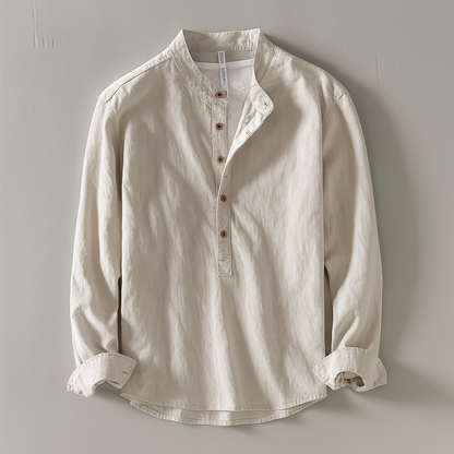 Gabriel - Chemise en Lin Homme Casual avec Col Mao et Boutonnage Partiel