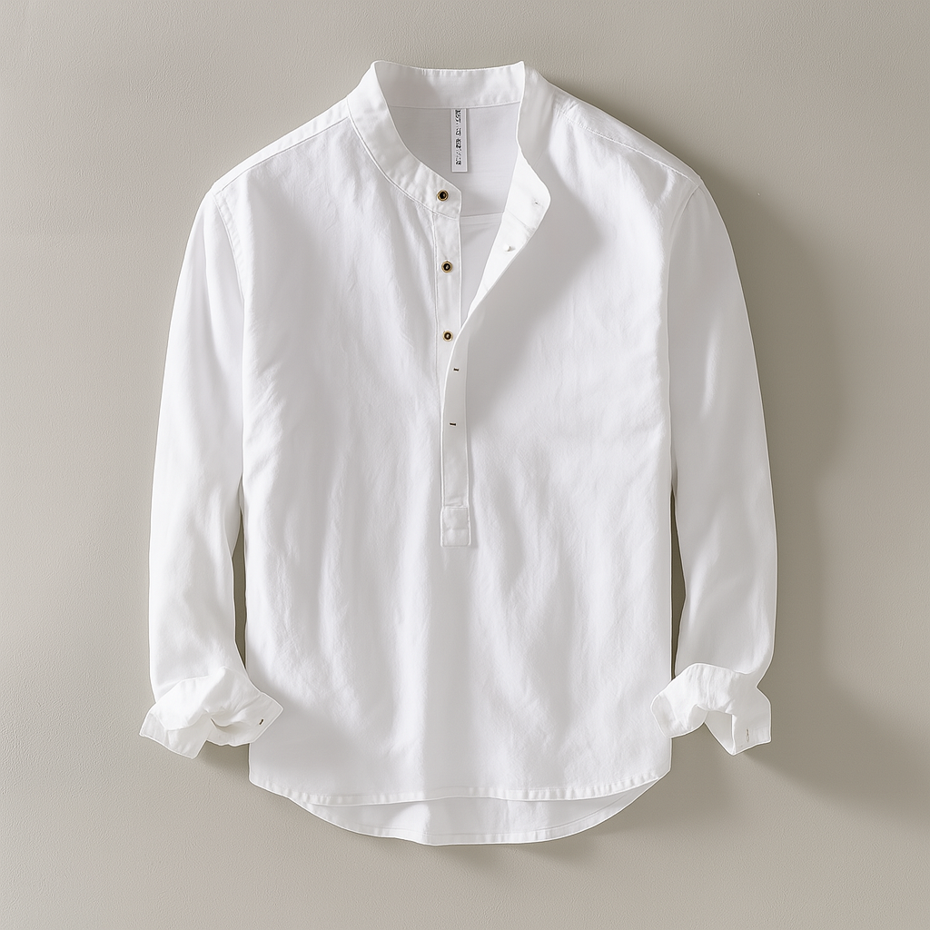 Gabriel - Chemise en Lin Homme Casual avec Col Mao et Boutonnage Partiel