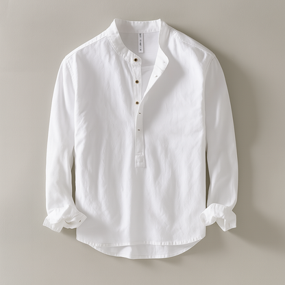 Gabriel - Chemise en Lin Homme Casual avec Col Mao et Boutonnage Partiel