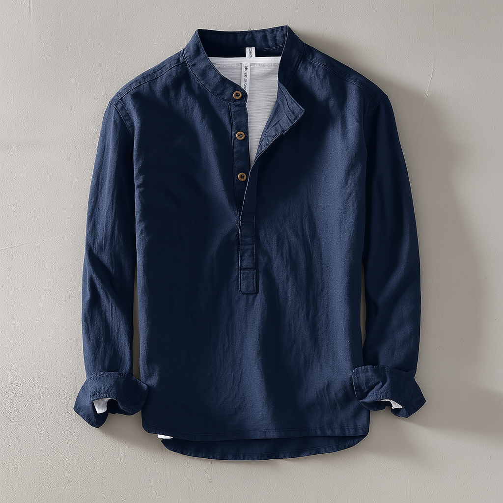 Gabriel - Chemise en Lin Homme Casual avec Col Mao et Boutonnage Partiel