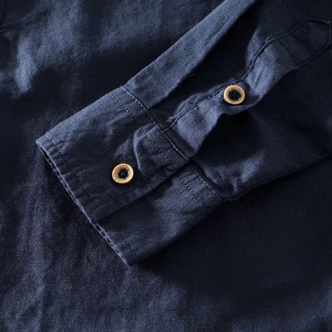 Gabriel - Chemise en Lin Homme Casual avec Col Mao et Boutonnage Partiel