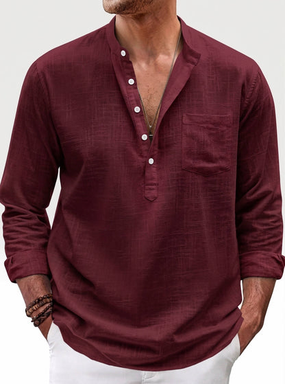 Gabriel - Chemise en Lin Homme Moderne avec Col Mao et Manches Longues