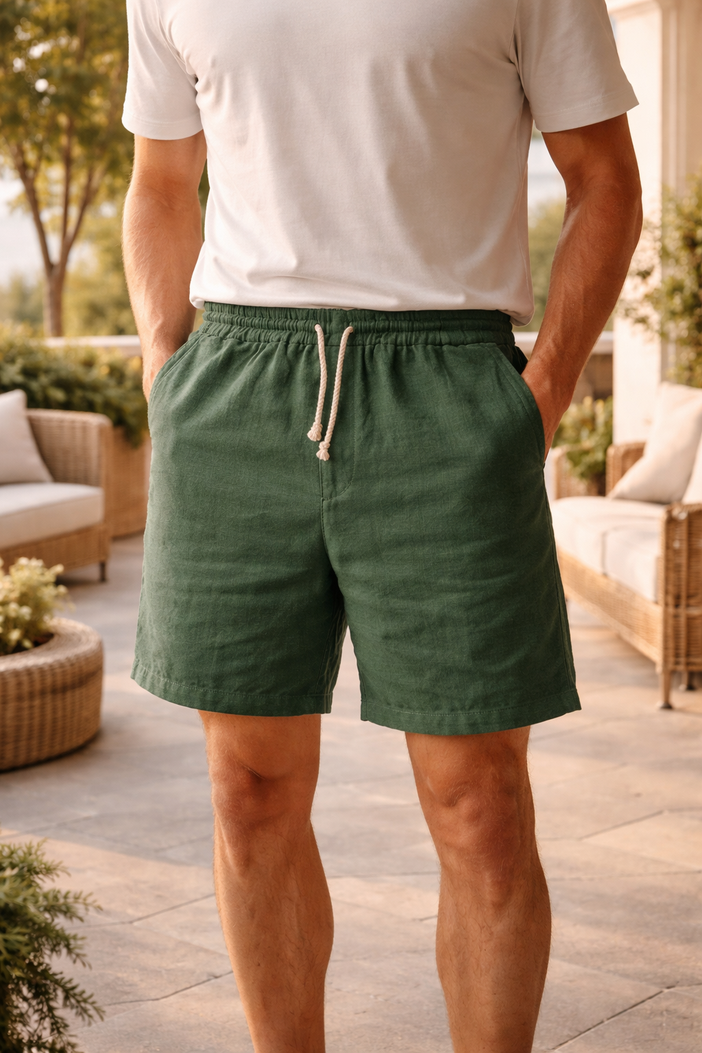 Gabriel - Short en Lin Homme Casual avec Cordon et Taille Élastiquée Bohème