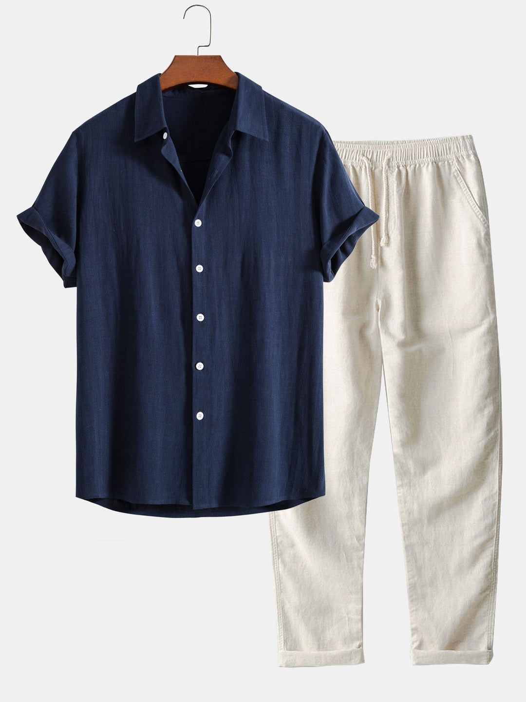 Hugo - Ensemble en Lin Homme Décontracté avec Chemise et Pantalon Casual Été