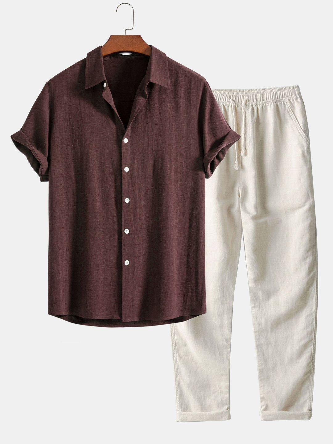 Hugo - Ensemble en Lin Homme Décontracté avec Chemise et Pantalon Casual Été