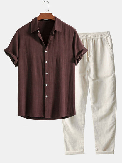 Hugo - Ensemble en Lin Homme Décontracté avec Chemise et Pantalon Casual Été