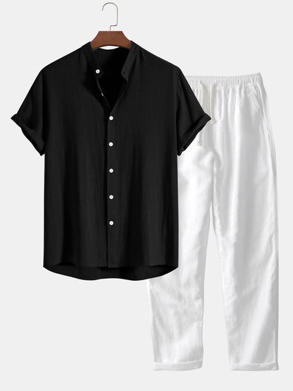 Hugo - Ensemble en Lin Homme Décontracté avec Chemise et Pantalon Casual Été