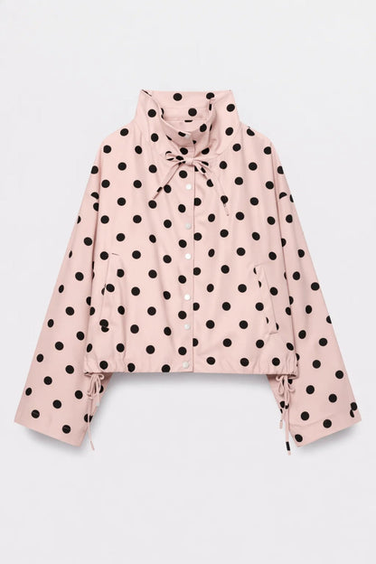 Imperméable Femme - Courte Veste à Pois avec Col Noué