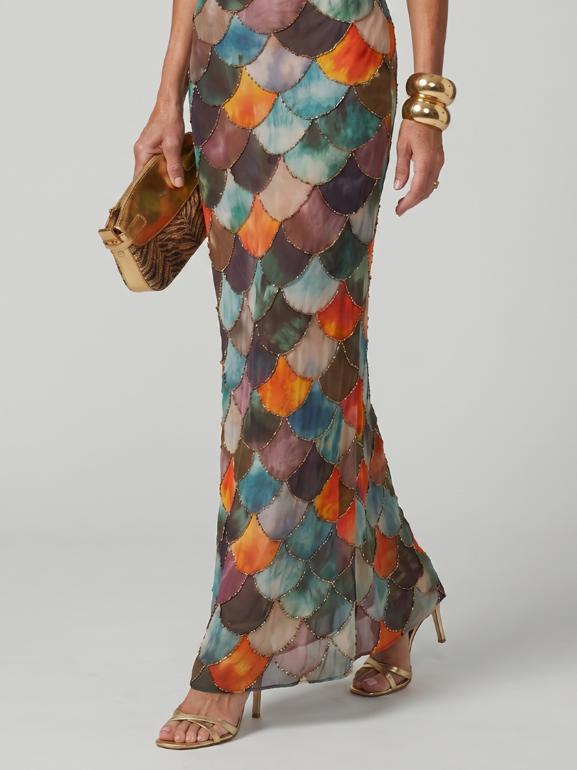 Inès - Robe Longue Femme Habillée avec Dos Nu et Détails Pailletés