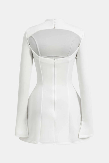 Inès - Robe de Soirée Courte Femme Élégante Moulante avec Col Montant et Manches Longues