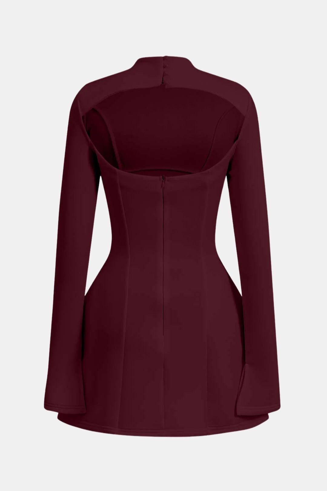 Inès - Robe de Soirée Courte Femme Élégante Moulante avec Col Montant et Manches Longues