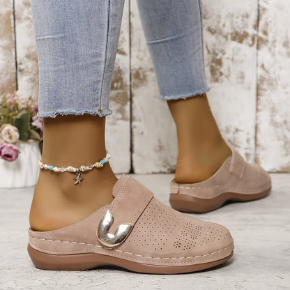 Inès - Sandales Femme Confortables à Boucle Dorée et Semelle Plate Chic