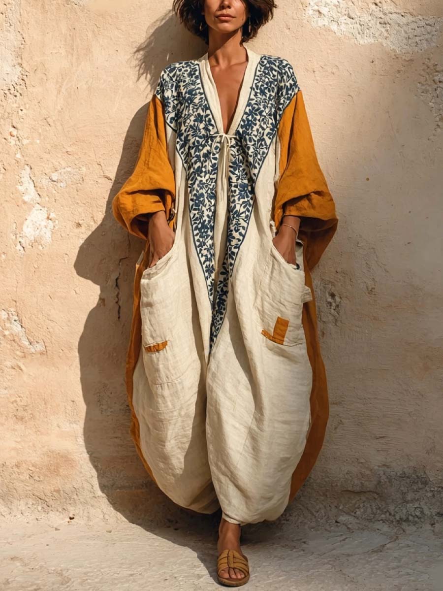 Jade - Combinaison en Lin Bohème Femme avec Imprimé Patchwork et Coupe Kaftan Ample