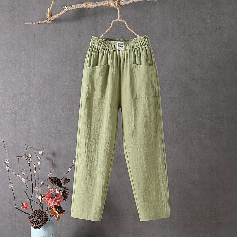 Jade - Pantalon en Lin Femme Décontracté avec Poches Plaquées et Taille Élastiquée