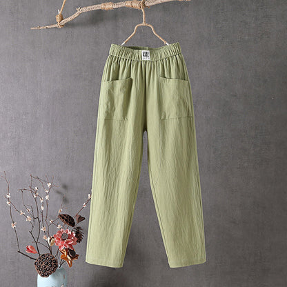 Jade - Pantalon en Lin Femme Décontracté avec Poches Plaquées et Taille Élastiquée