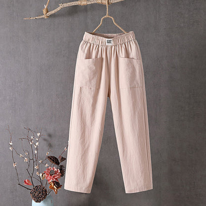 Jade - Pantalon en Lin Femme Décontracté avec Poches Plaquées et Taille Élastiquée