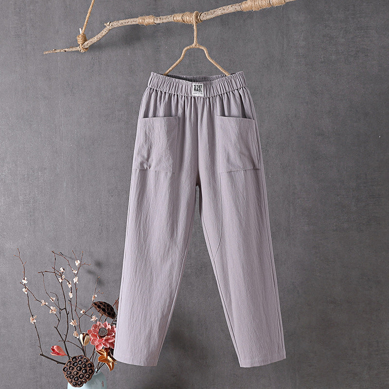 Jade - Pantalon en Lin Femme Décontracté avec Poches Plaquées et Taille Élastiquée