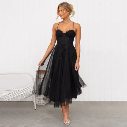 Jade - Robe Invitée Mariage Femme Romantique Bustier Tulle Midi et Bretelles Fines