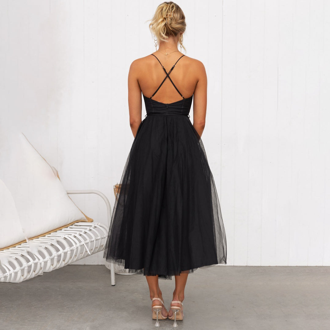 Jade - Robe Invitée Mariage Femme Romantique Bustier Tulle Midi et Bretelles Fines
