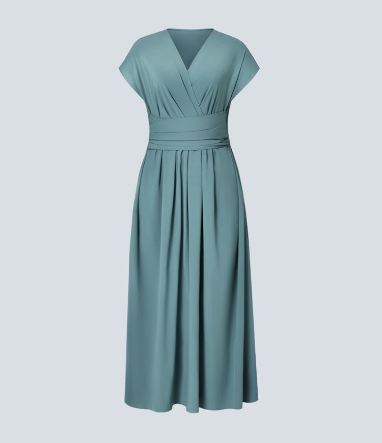 Jade - Robe Invitée Mariage Femme Élégante Col Croisé Taille Haute et Jupe Fluide