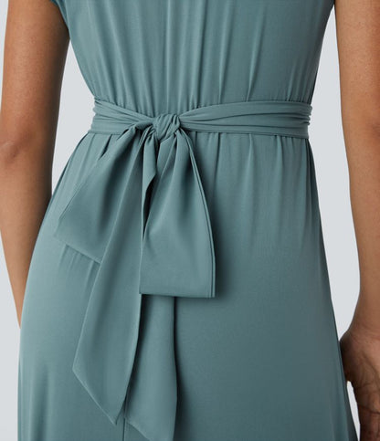 Jade - Robe Invitée Mariage Femme Élégante Col Croisé Taille Haute et Jupe Fluide