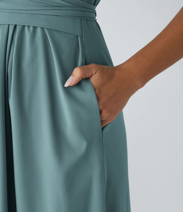 Jade - Robe Invitée Mariage Femme Élégante Col Croisé Taille Haute et Jupe Fluide