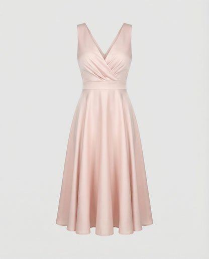 Jade - Robe Invitée Mariage Femme Élégante à Col V Croisé avec Jupe Évasée et Taille Haute