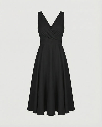 Jade - Robe Invitée Mariage Femme Élégante à Col V Croisé avec Jupe Évasée et Taille Haute