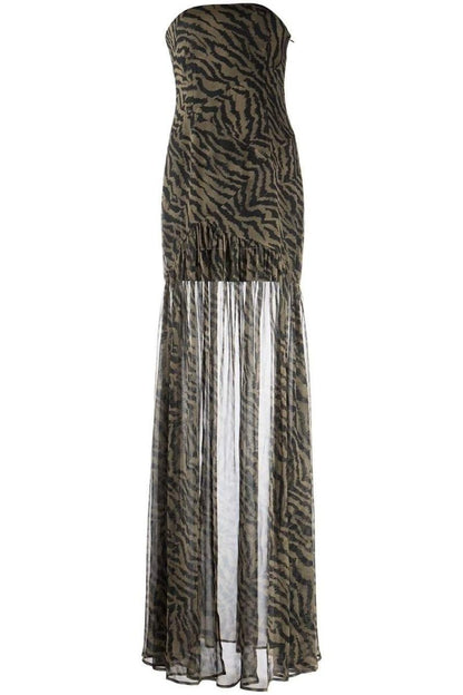 Jade - Robe de Soirée Longue Femme Bustier sans Bretelles avec Imprimé Animal et Fente
