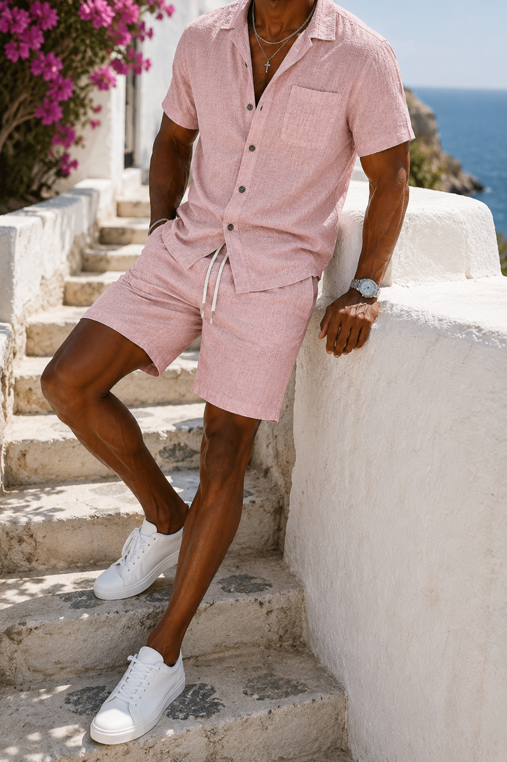 Julien - Ensemble Été en Lin Homme Chemise et Short Coordonnés Style Bohème