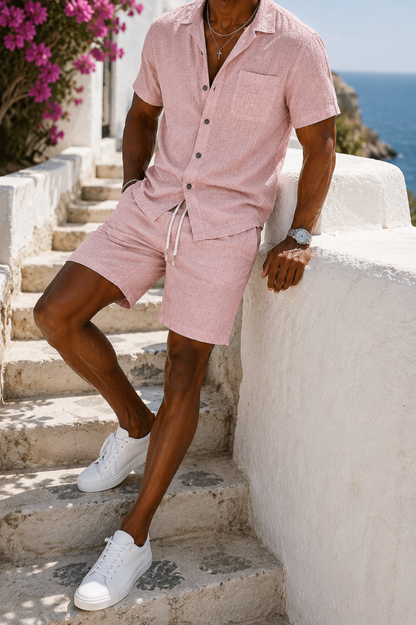 Julien - Ensemble Été en Lin Homme Chemise et Short Coordonnés Style Bohème