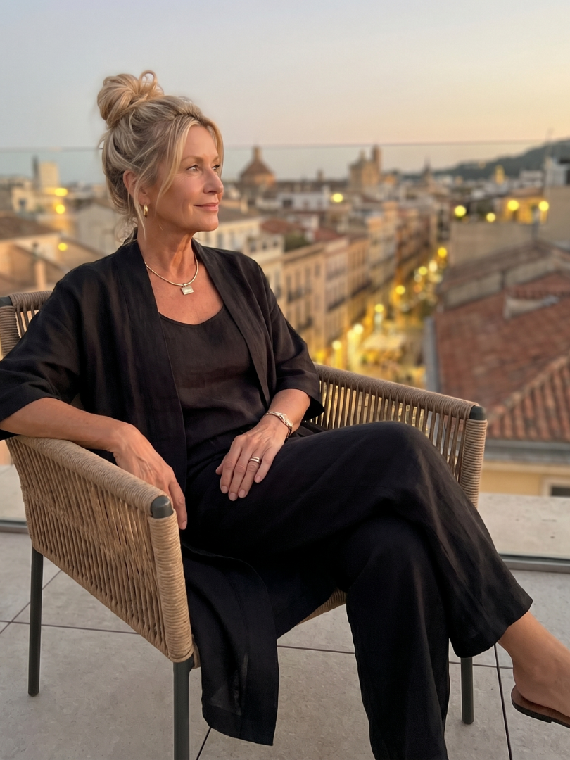Juliette - Ensemble 3 Pièces en Lin Femme Chic avec Cardigan Long et Pantalon Fluide