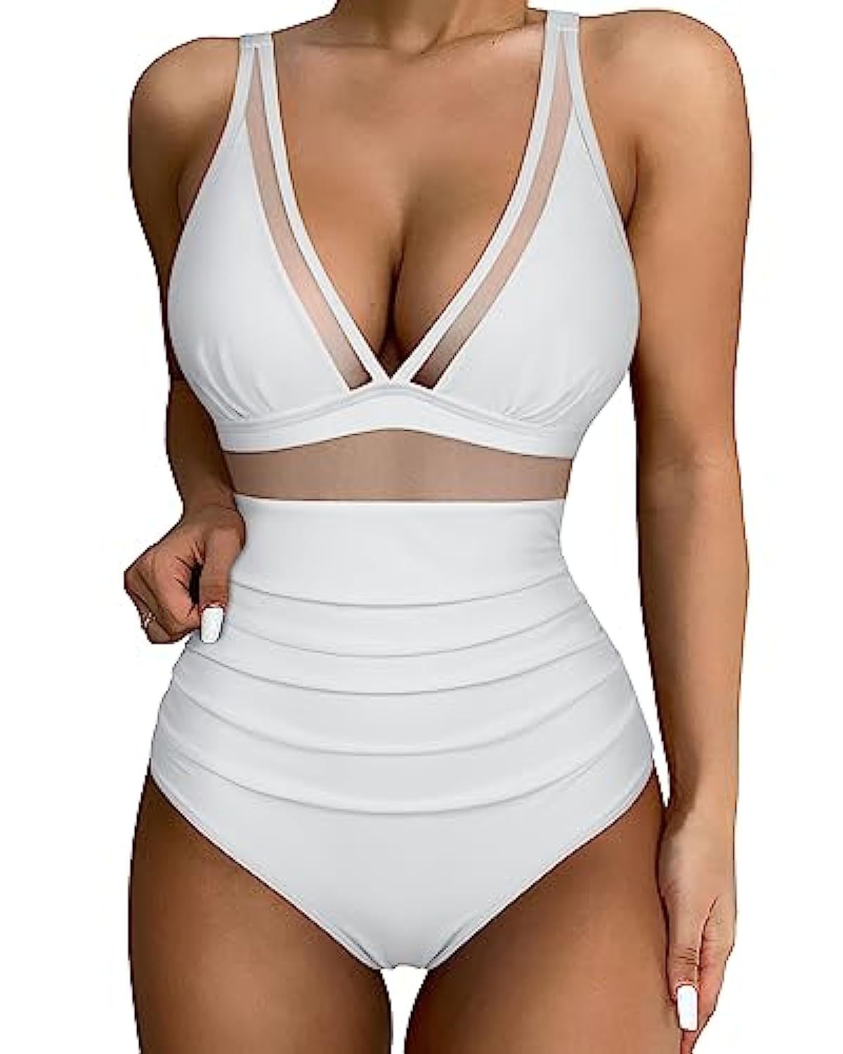 Juliette - Maillot de Bain Une Pièce Femme Élégant avec Col V et Taille Haute Froncée