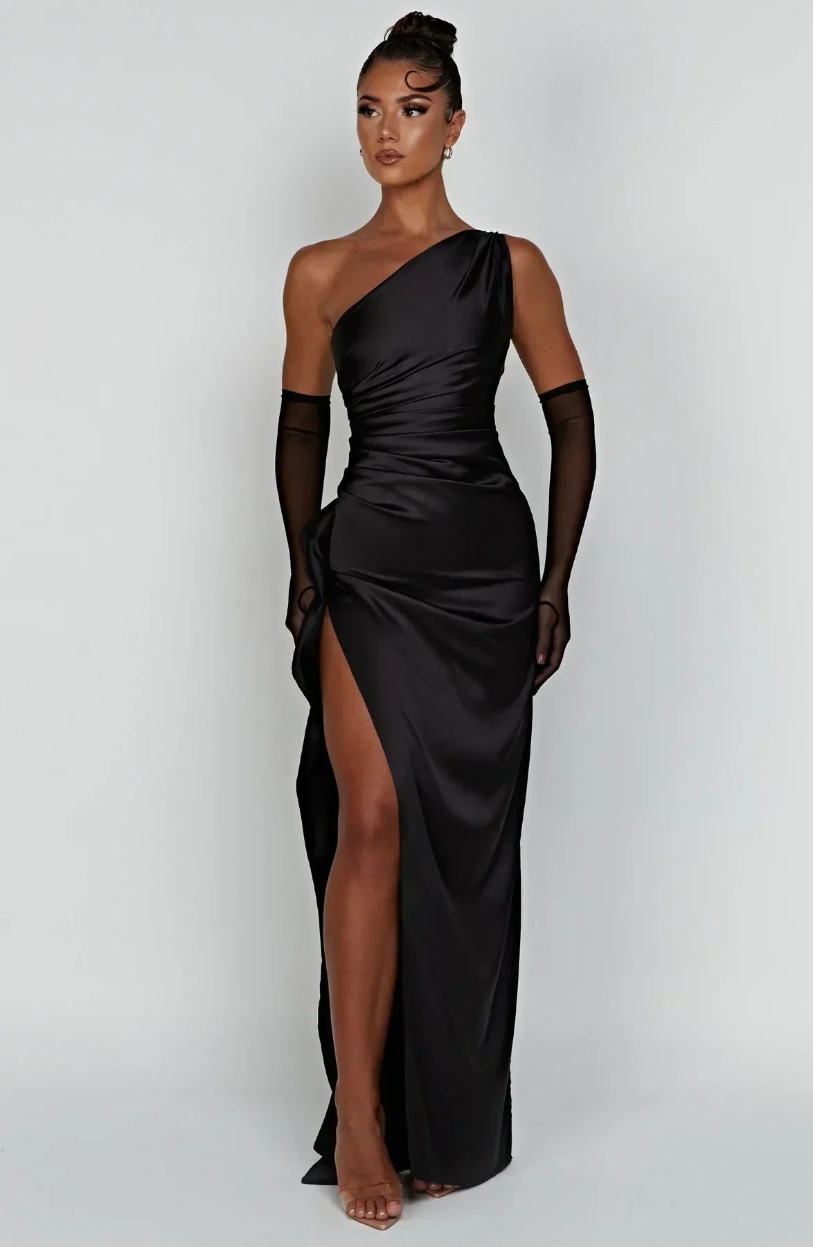 Juliette - Robe Invitée Mariage Femme Maxi Épaule Dénudée avec Fente Haute et Drapé Élégante