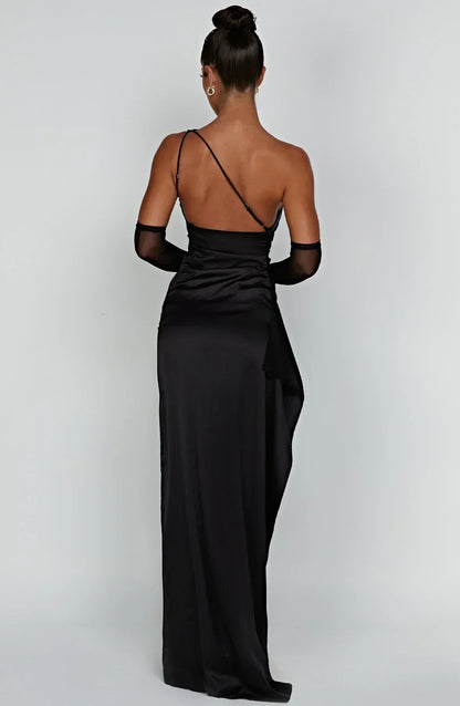 Juliette - Robe Invitée Mariage Femme Maxi Épaule Dénudée avec Fente Haute et Drapé Élégante