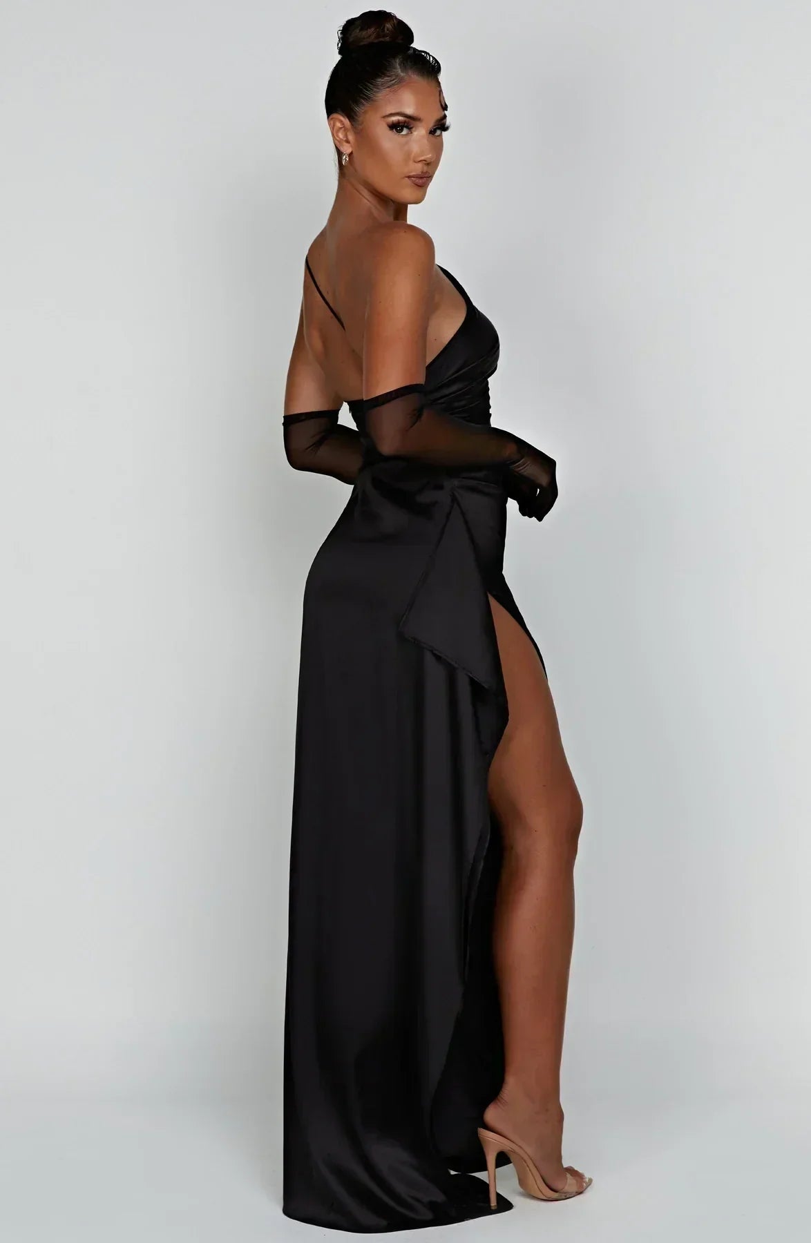 Juliette - Robe Invitée Mariage Femme Maxi Épaule Dénudée avec Fente Haute et Drapé Élégante