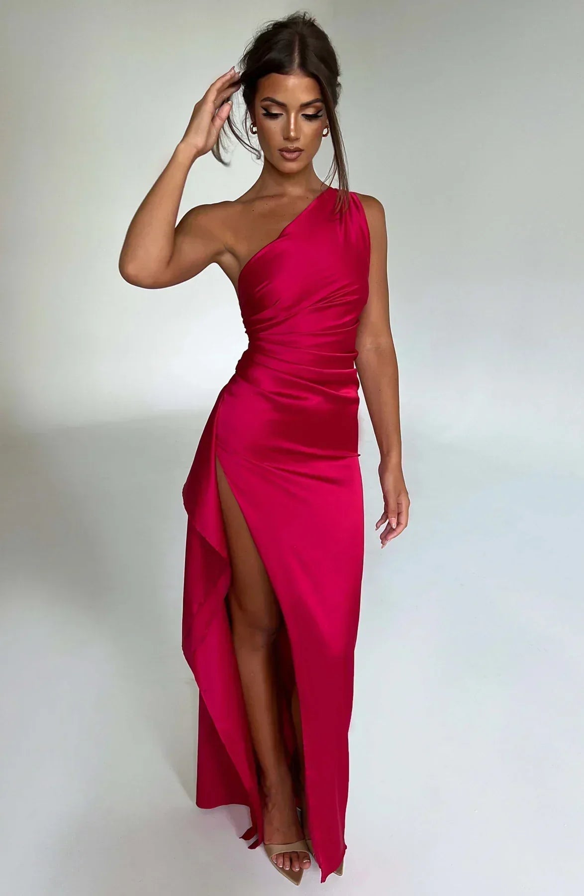 Juliette - Robe Invitée Mariage Femme Maxi Épaule Dénudée avec Fente Haute et Drapé Élégante