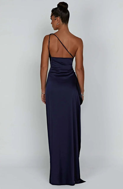 Juliette - Robe Invitée Mariage Femme Maxi Épaule Dénudée avec Fente Haute et Drapé Élégante
