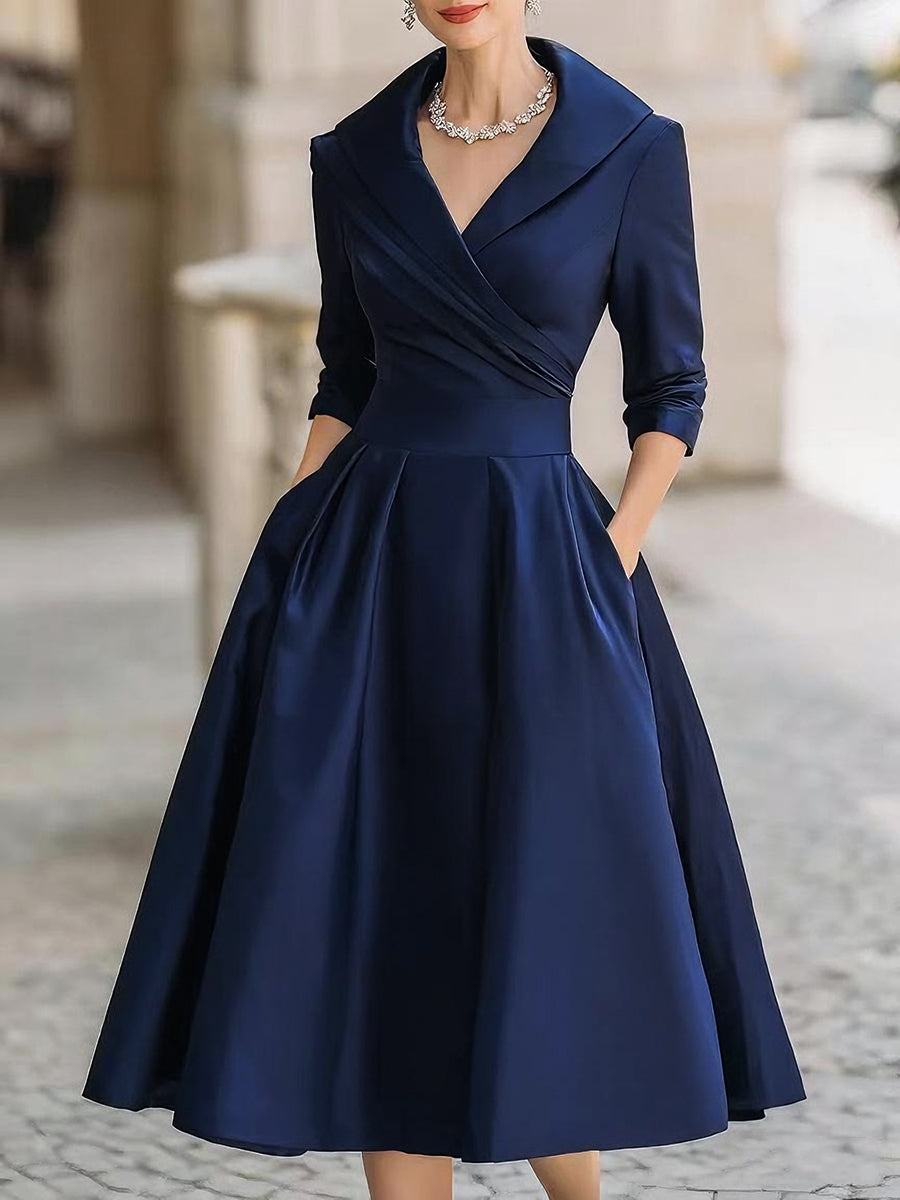 Juliette - Robe Invitée Mariage Femme Vintage Évasée col Croisé et Poches