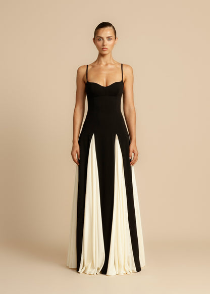 Juliette - Robe Invitée Mariage Femme Élégante Bicolore avec Bretelles Fines et Jupe Évasée