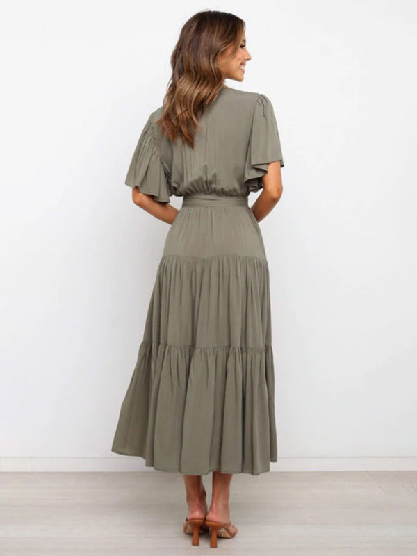Juliette - Robe Invitée Mariage Femme Élégante à Col Portefeuille et Ceinture