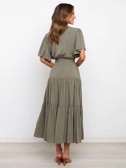 Juliette - Robe Invitée Mariage Femme Élégante à Col Portefeuille et Ceinture