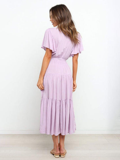 Juliette - Robe Invitée Mariage Femme Élégante à Col Portefeuille et Ceinture