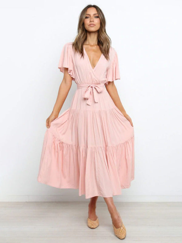 Juliette - Robe Invitée Mariage Femme Élégante à Col Portefeuille et Ceinture