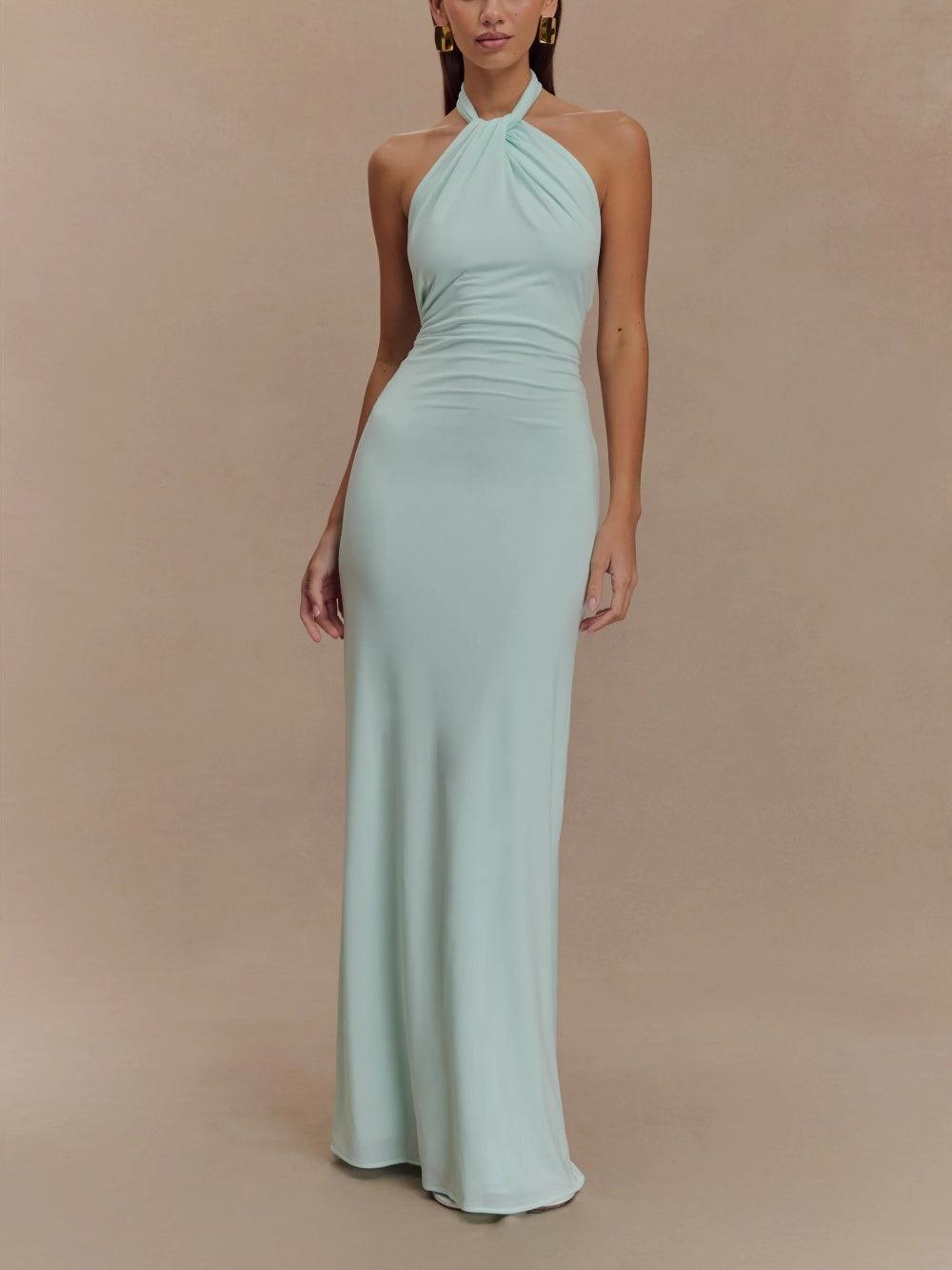 Juliette - Robe Invitée Mariage Femme Élégante Longue avec Col Halter Torsadé et Drapé