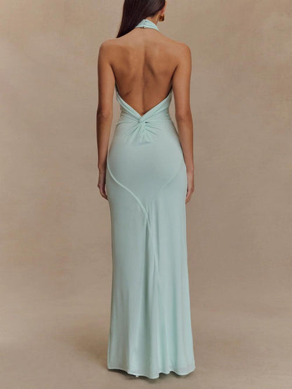 Juliette - Robe Invitée Mariage Femme Élégante Longue avec Col Halter Torsadé et Drapé