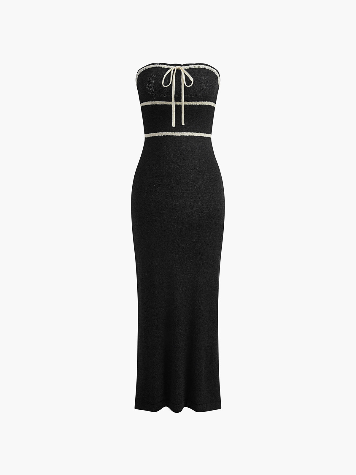 Juliette - Robe Mariage Invitée Midi Femme Chic avec Bustier Bandeau et Liseré Contrasté