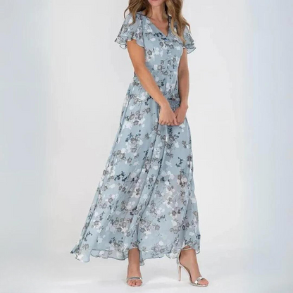 Juliette - Robe Maxi d'Été Femme Fleurie à Col V et Manches Volantées Bohème