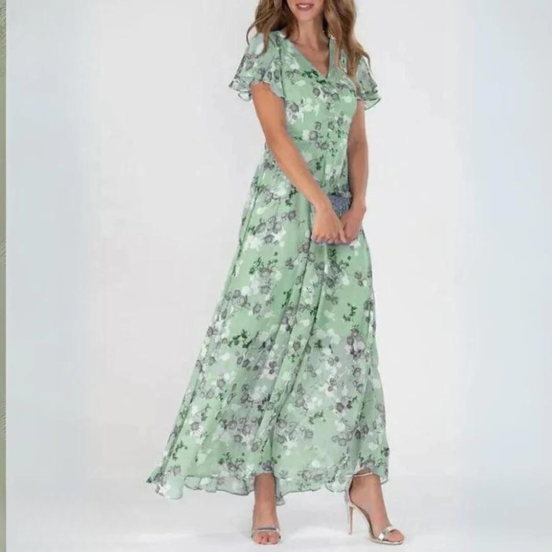Juliette - Robe Maxi d'Été Femme Fleurie à Col V et Manches Volantées Bohème
